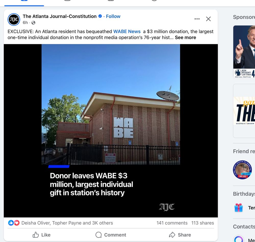 EXCLUSIVE: An Atlanta resident has bequeathed WABE News  a $3 million donation, the largest one-time individual donation in the nonprofit media operation’s 76-year hist… See more
