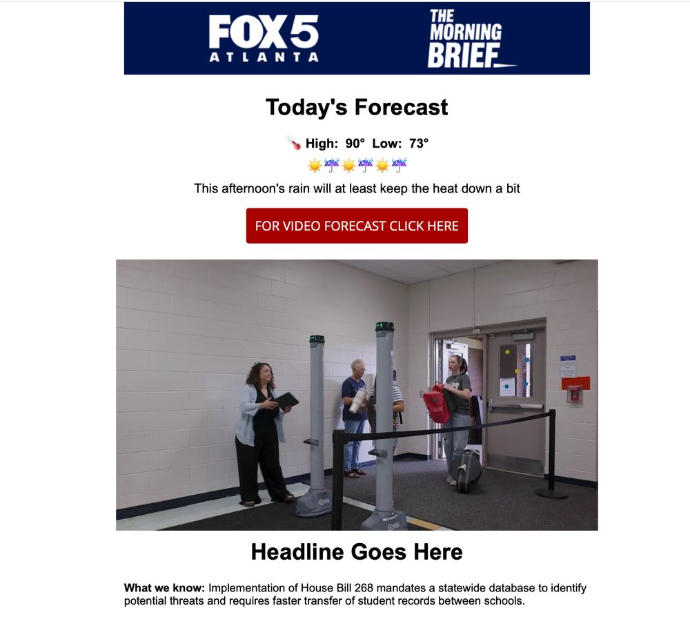Fox 5 Atlanta Newsletter with "Headline Goes Here" instead of headline.
