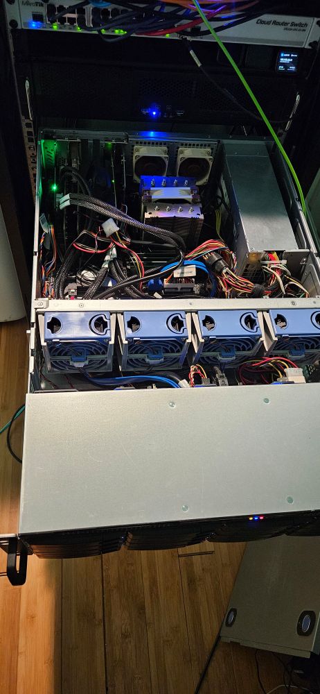 top view of a full server chassis slid out of a rack. 