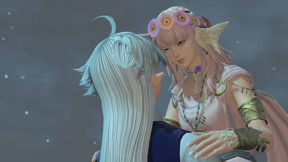 Selenia looks down at Alphinaud, smiling.
