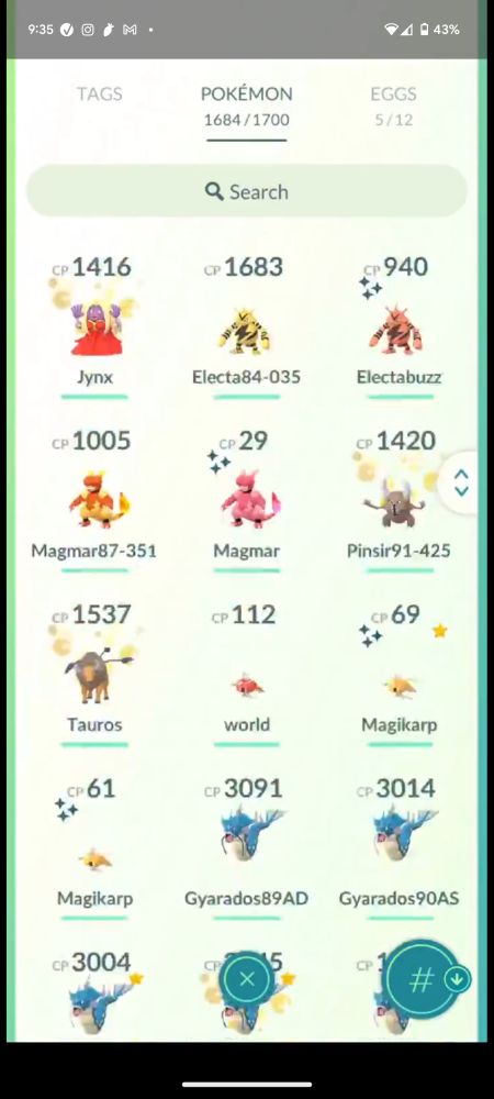 List of some Pokemon, one of which has the name "world".