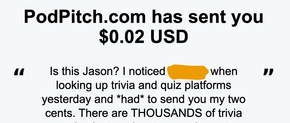 The start of an email in which a vendor has sent me 2 whole US cents to get in their two cents about my company.