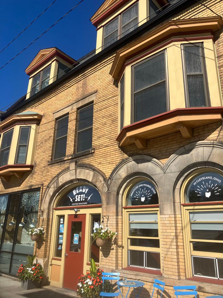 Exterior of building, housing Ready Set Coffee Roasters in Edgewater Hill neighborhood of Cleveland