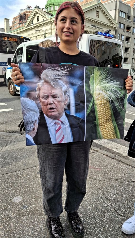 Sign comparing Trump's "hair" in the wind to corn silk in the wind