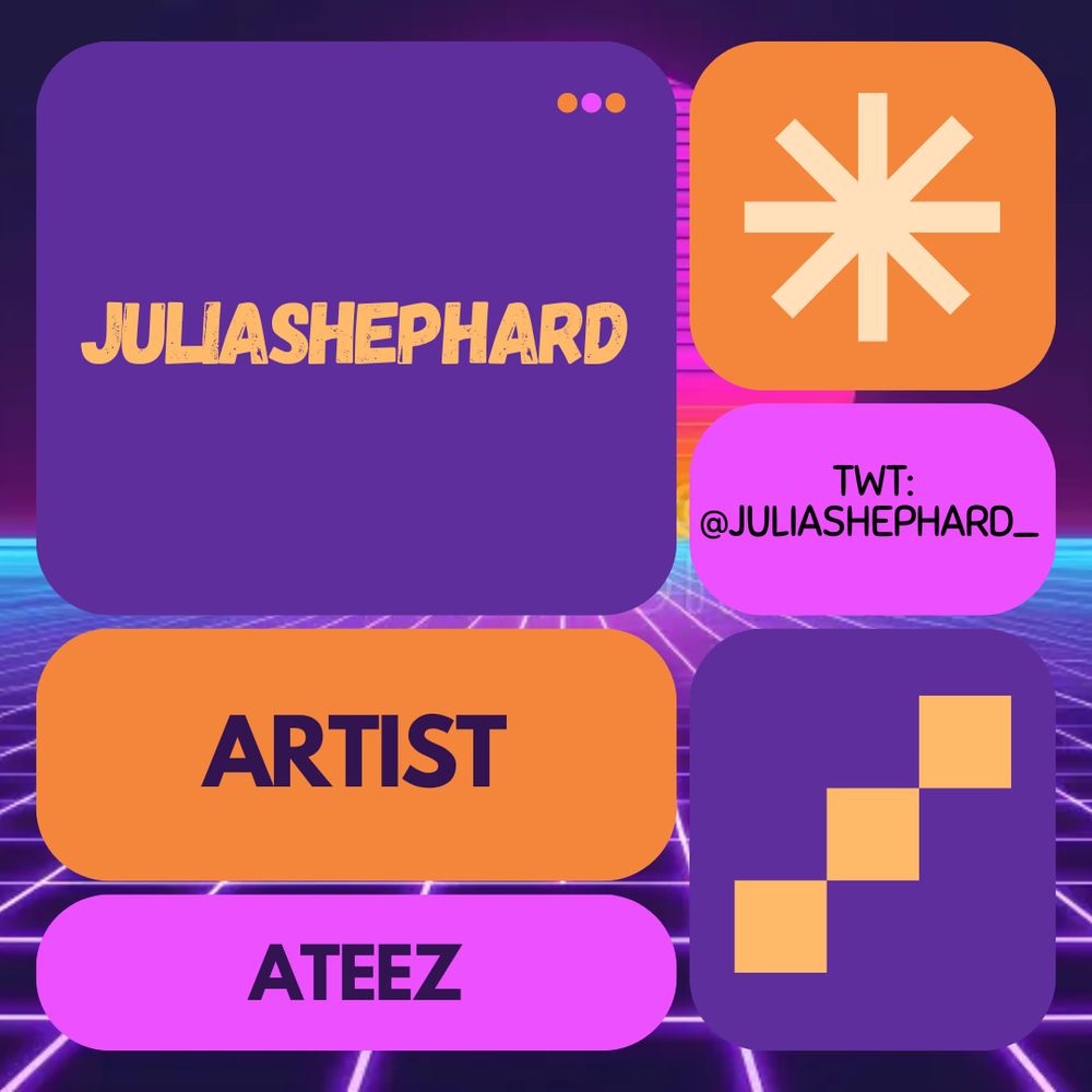 Vibrantly colored image with text that reads:
Spotlight: juliashephard
Offering: fanart
Fandoms: ATEEZ