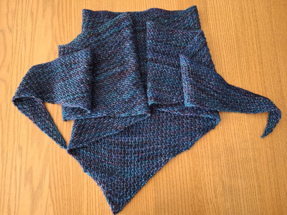 Draped silk wool scarf in blues and purples: see Ravelry project entry here: https://www.ravelry.com/projects/KateBrussels/winterview