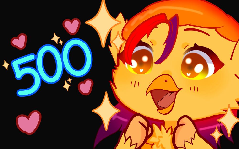 Anthro bird happy about reaching 500 followers!