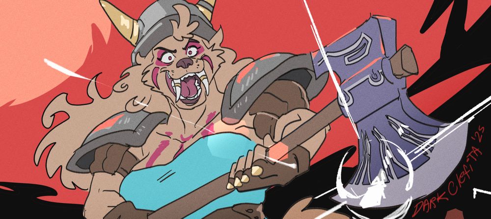 Savage warrior holding a sharp battle axe