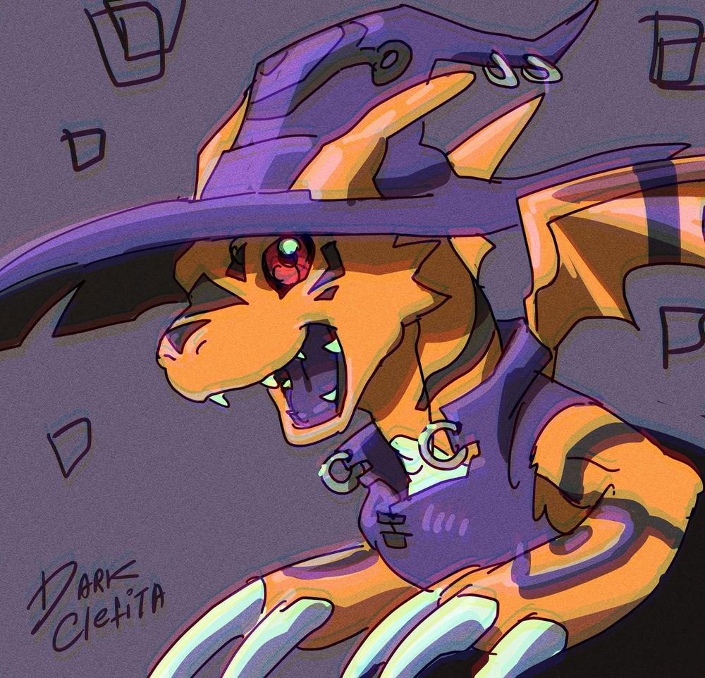 Illustration of a Guilmon concept with a Halloween theme