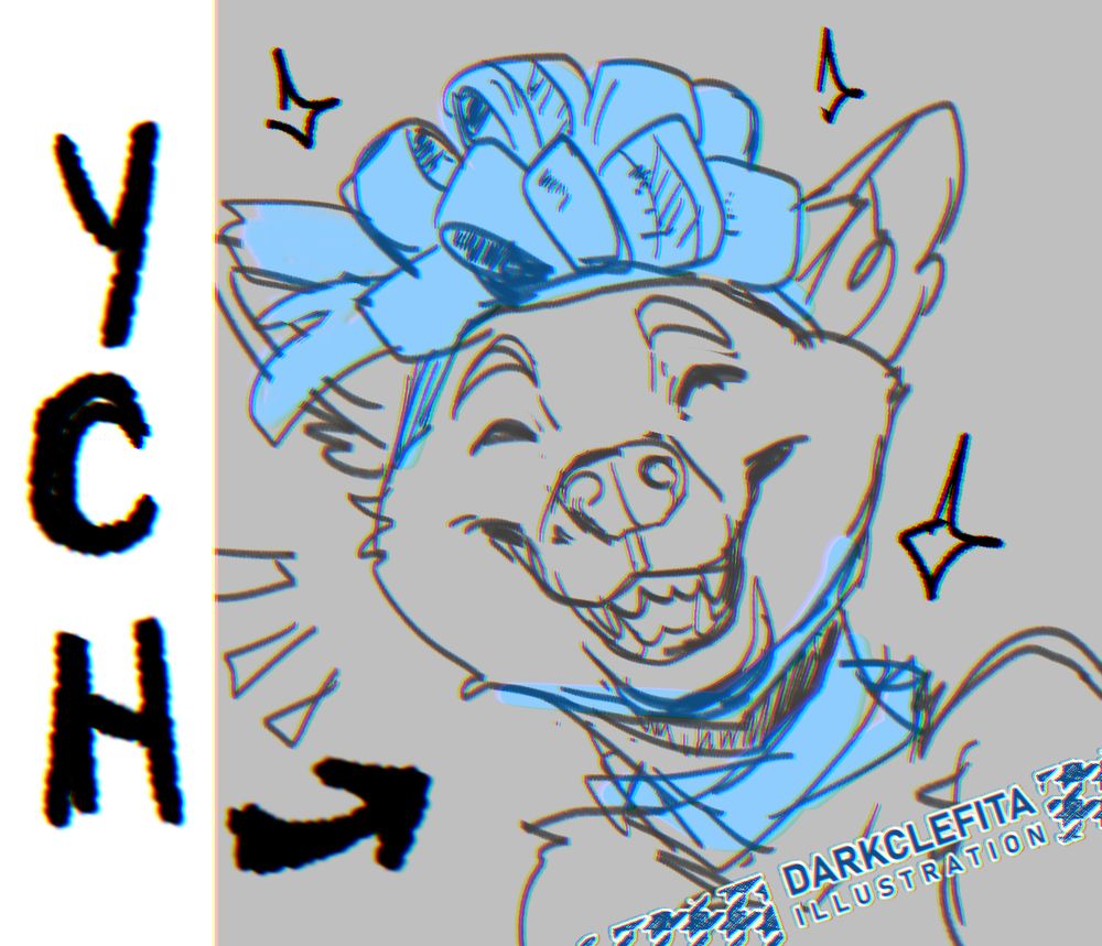 YCH flyer featuring a furry character wrapped in ribbons and wearing a large bow on its head.