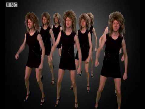 Scottish comedian Limmy dressed as Tina turner, he is performing ‘nut bush’ in a contest against 8 other Tina Turner Limmy clones