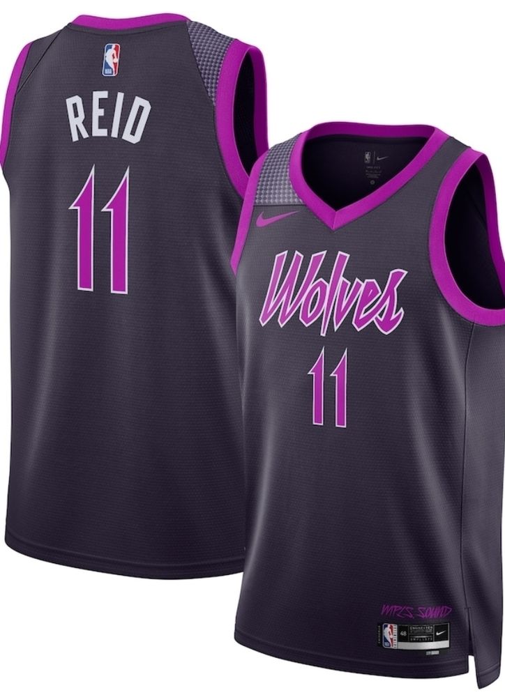 The front and back of the 25-26 Minnesota Timberwolves City Edition jersey, customized for #11 Naz Reid.