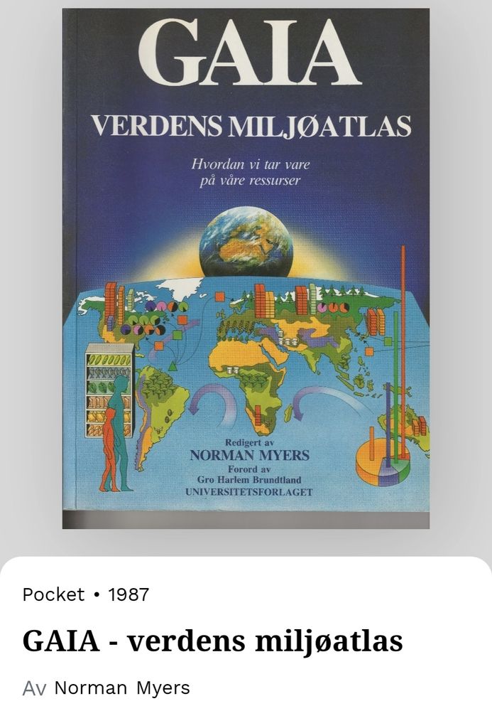 Bildet av boken Gaia - verdens miljøatlas.
Utgitt i 1987
