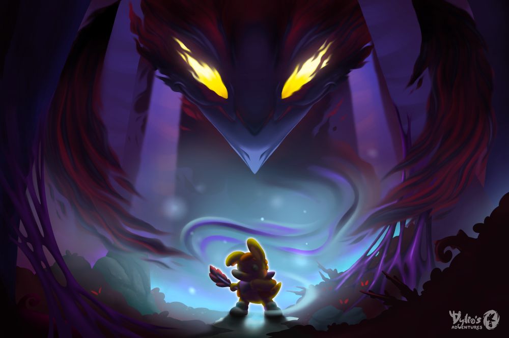 En una noche que olía a hojas húmedas y misterio,
en la hondonada del bosque,
Dylio avanzaba por el sendero con paso cauteloso, aunque decidido,
pues había encontrado otra pluma azabache:
una más que lo acercaba a sus preciados tesoros.

“Sigue el rastro”, se dijo,
mientras el ritmo de su corazón se aceleraba sin tregua,
consciente de que cada paso lo adentraba más en su aventura.

Los árboles susurraban como si guardaran secretos antiguos,
y la luna, redonda y pálida, parecía advertirle de un peligro inminente.

En ese instante, si Dylio hubiera mirado atrás, quizá habría alcanzado a ver
dos grandes ojos ámbar brillando como brasas en la penumbra,
observándolo con paciencia, esperando descubrir hasta dónde sería capaz de llegar su pequeña presa.