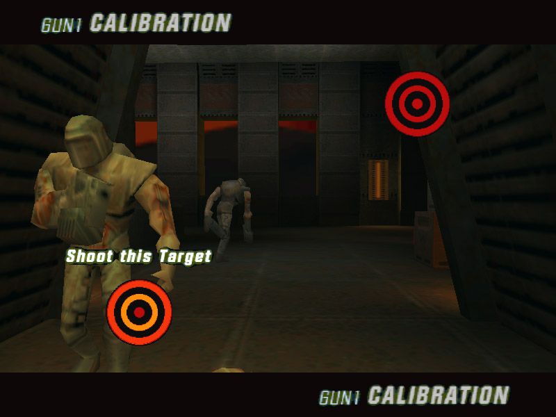 A screenshot of a calibration screen from a Quake 2 rail shooter mod.
