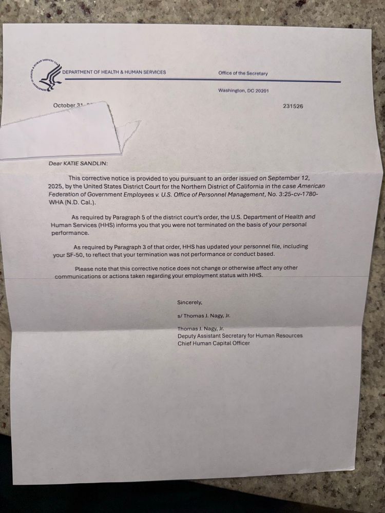 Letter from HHS saying my termination was not performance related