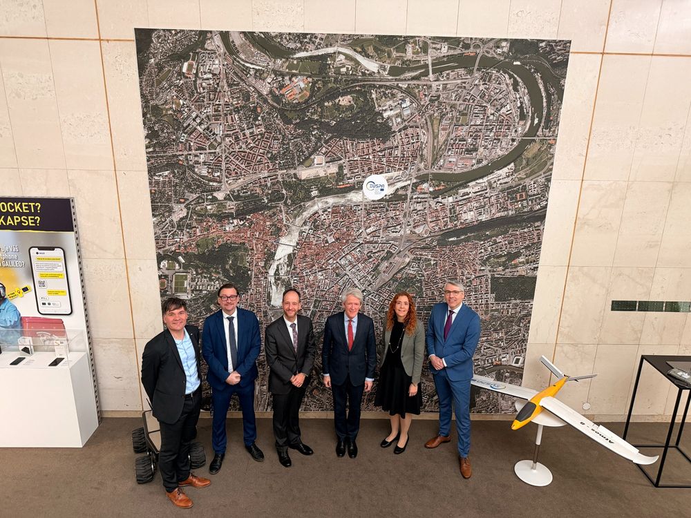 German Embassy's in the Czech Republic delegation posing for a picture with EUSPA representatives at EUSPA Prague Headquarters. 