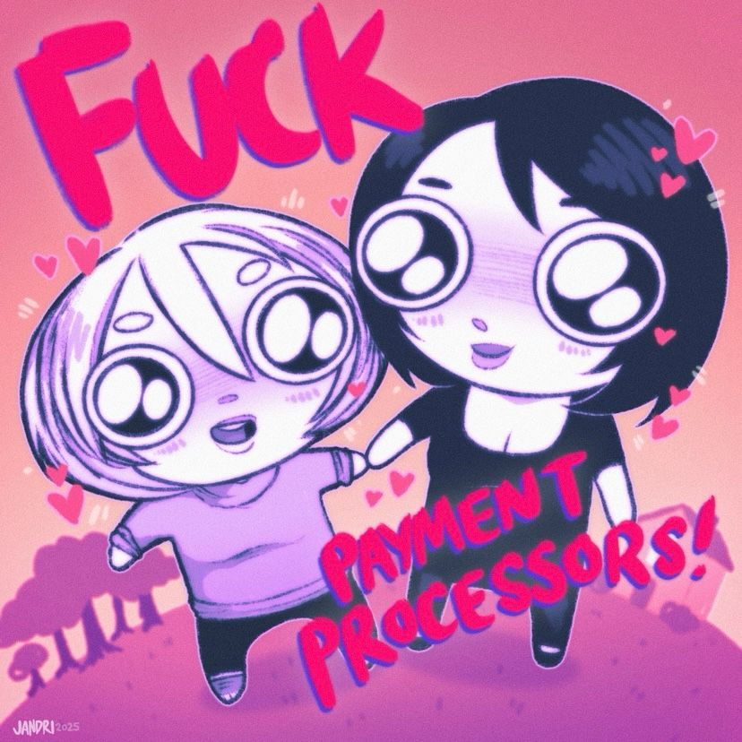 Tiny and squeezable chibi Olive and Brooke, holding hands outside and being in love. FUCK PAYMENT PROCESSORS!