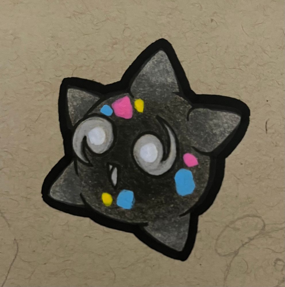 Colored pencil drawing of the Pokemon Minior, he is shiny!