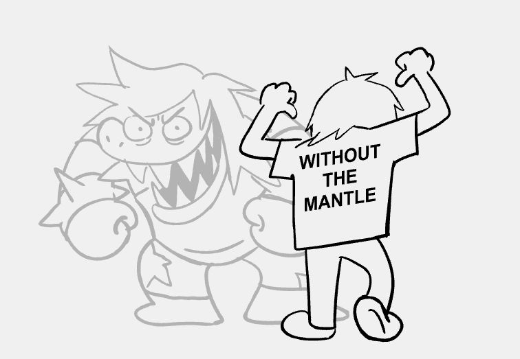 Kris brazenly turning around to show the back of the shirt. It reads: "Without The Mantle". Susie laughs in a loud, chunky and arrogant way.