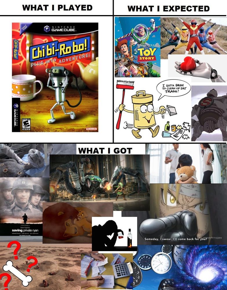 What I Played, What I Expected, What I Got meme edited to be about Chibi-Robo: Plug Into Adventure.