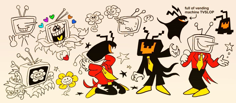 Various doodles of Flowey, Tenna and Shadow Mantle holder.