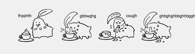 Doodles of Chikorita messily eating a cup of whip cream.