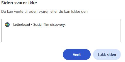 "Siden svarer ikke", feilmelding etter å ha lastet opp en fil med i underkant av 5k filmer