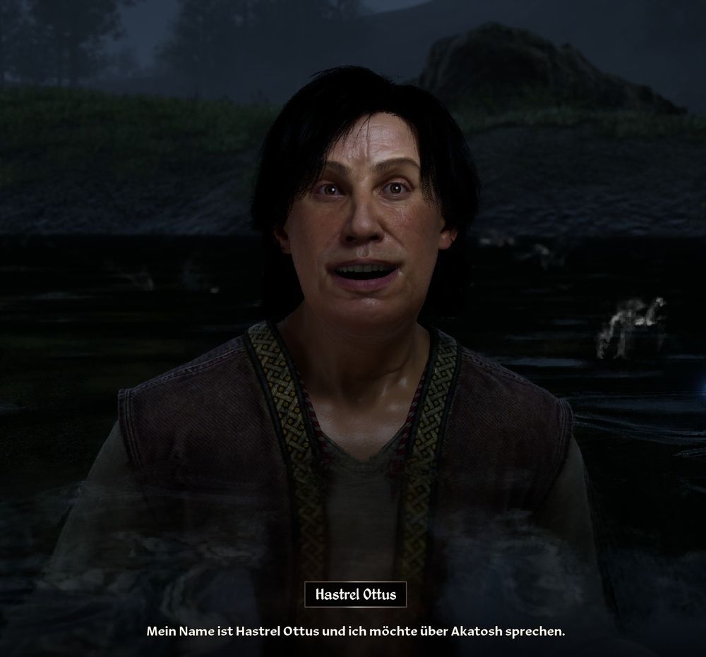 Der Bretone Hastrel Ottus möchte, im Wasser schwimmend, mit uns über Akatosh sprechen