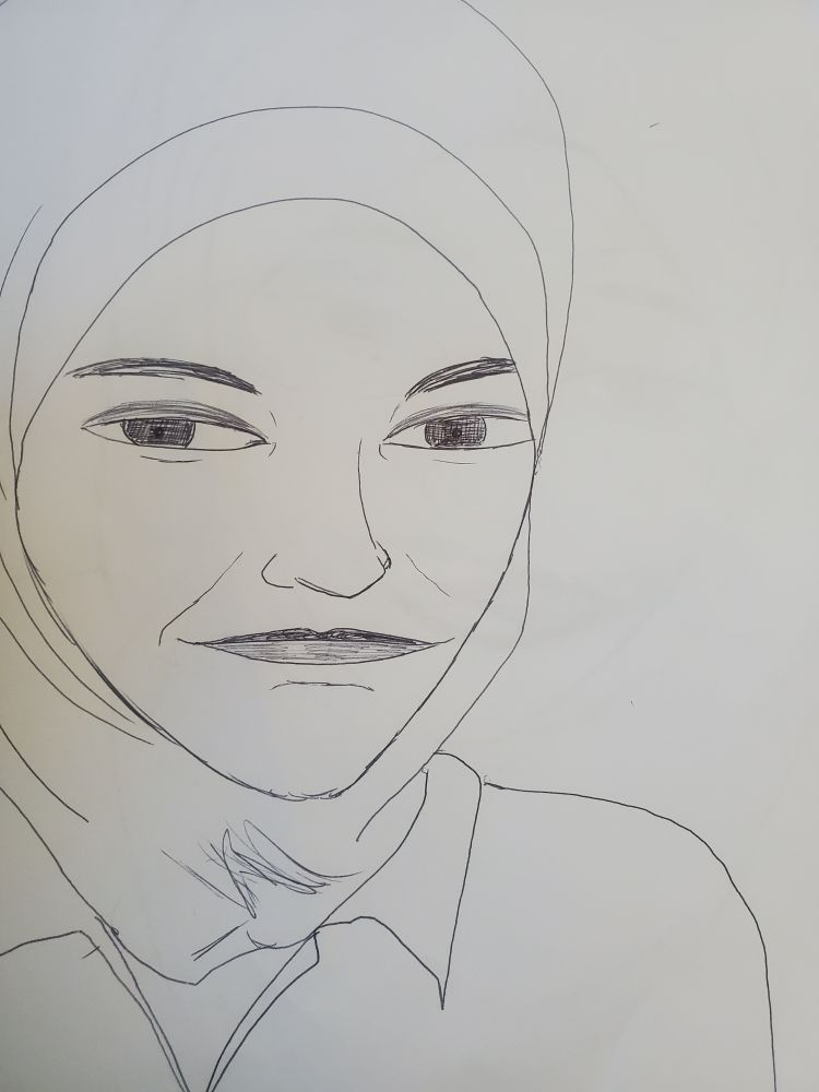 Sketch of a woman in a hijab