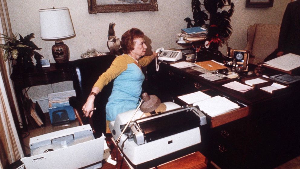 Rose Mary Woods demonstrating how she might have "inadvertantly" erased 18.5 minutes of the Nixon tapes.