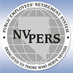 NV PERS logo, Nevada state shape superimposed on globe. * Public Employees' Retirement System * Dedicated to those who serve Nevada *