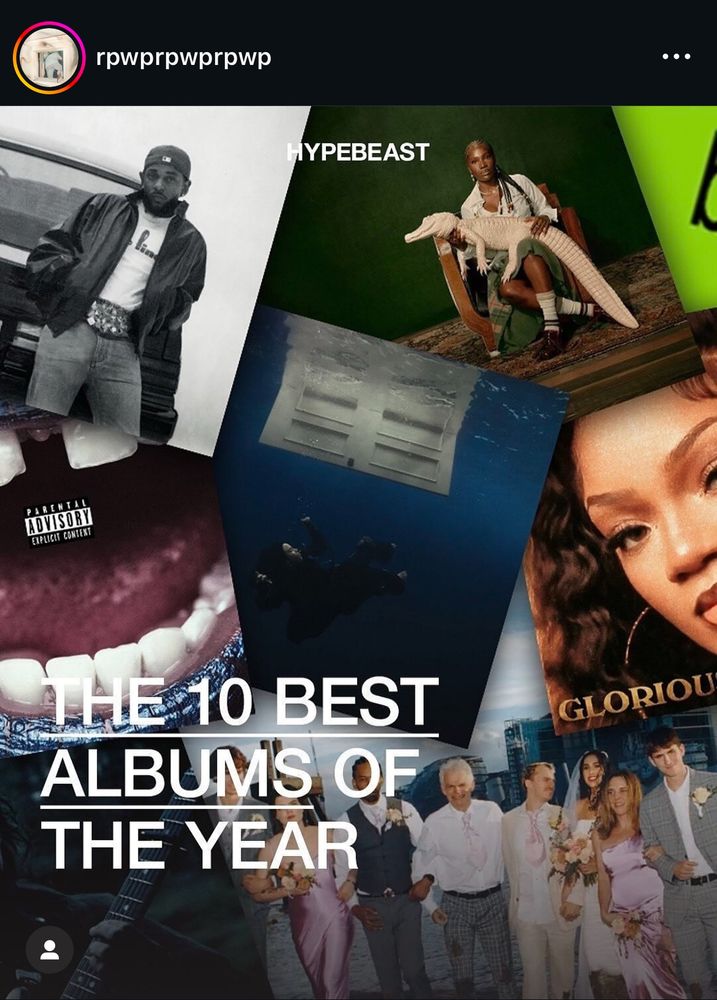 A screenshot of an image titled “The 10 Besf Albums of the Year” with the covers of the 10 featured albums