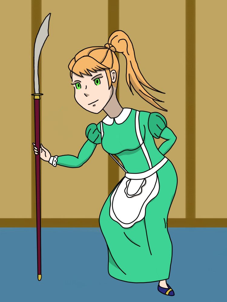 Old art of my OC Gwen, wearing a green maid dress