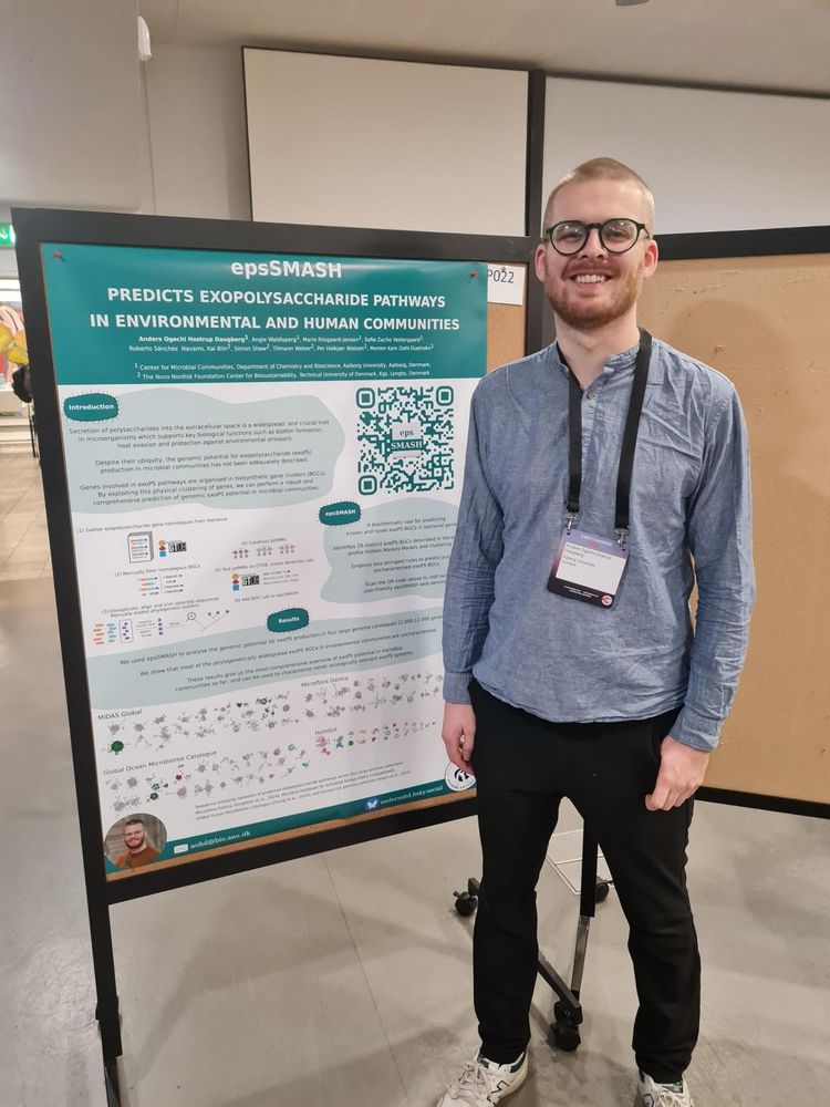 Me at a poster entitled "epsSMASH predicts exopolysaccharide pathways in environmental and human communities"