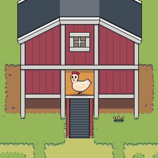 Pixel art chicken inside a coop