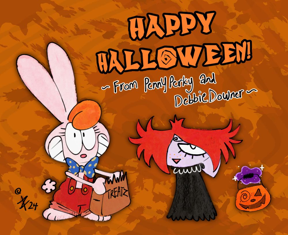 my characters Penny Perky (dressed as Roger Rabbit) and Debbie Downer (dressed as Ruby Gloom)