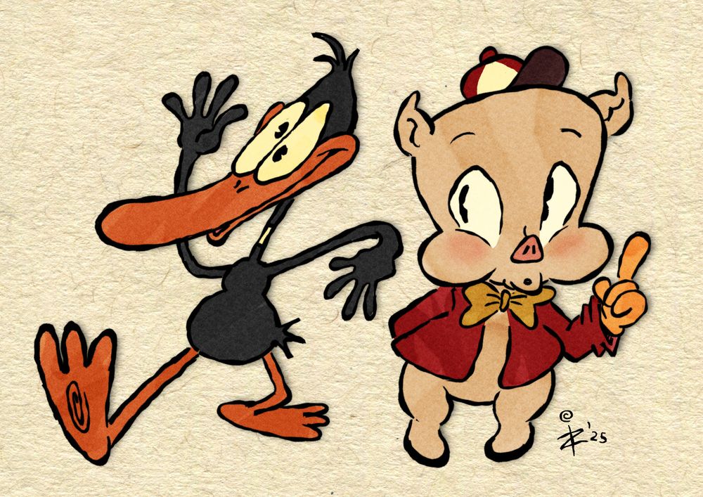 fanart of daffy duck and porky pig from the looney tunes