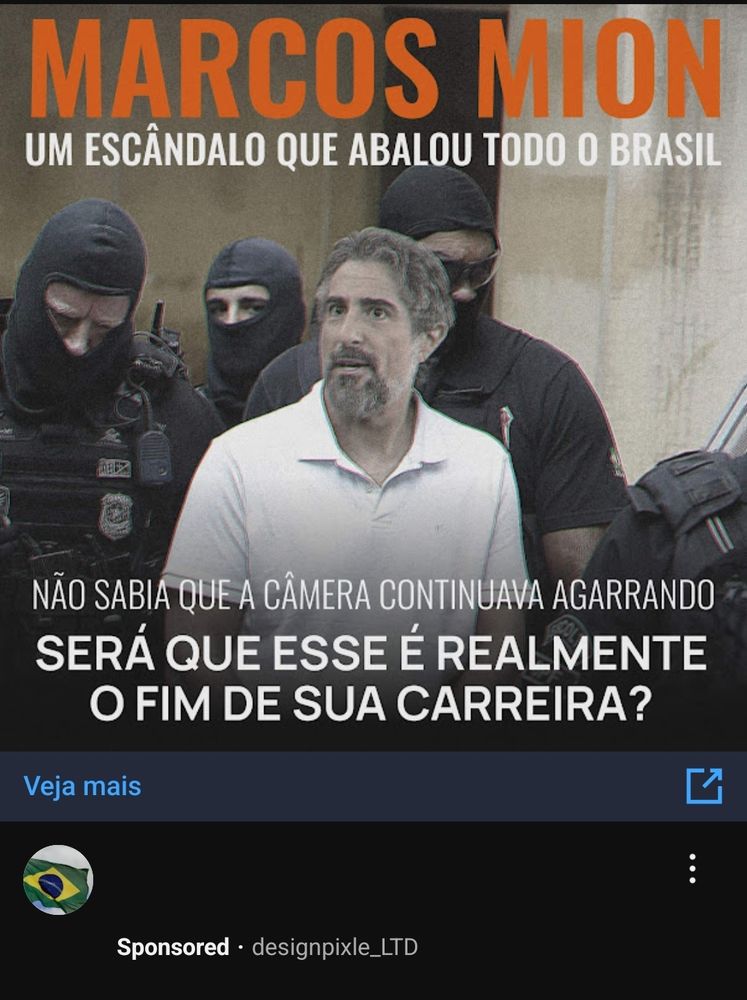 Propaganda duvidosa que apareceu na home do YouTube, com os dizeres "Maroca Mion, um escândalo que abalou todo o Brasil", uma montagem de Mion sendo escoltado pela polícia e os dizeres abaixo "Não sabia que a câmera continuava agarrando, será que esse é realmente o fim de sua carreira?"