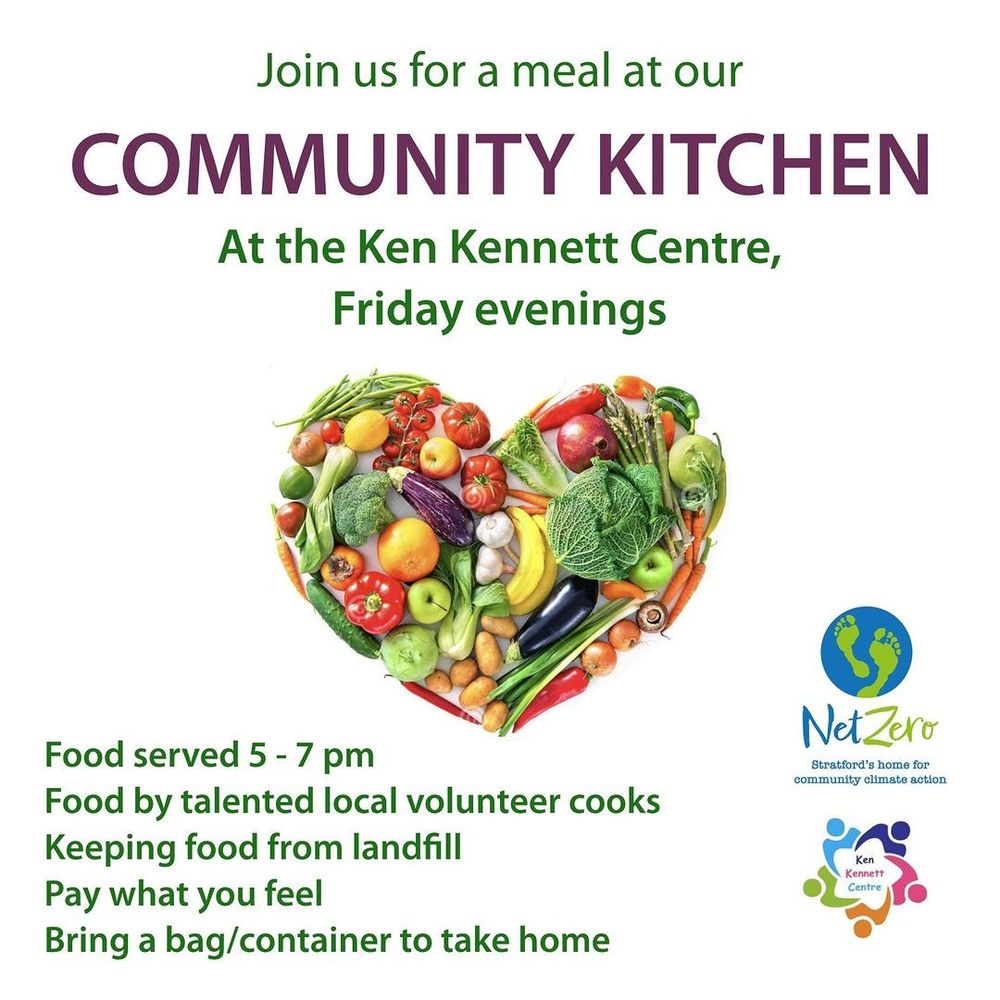 Community Kitchen advertising flyer for the events every Friday 5-7pm at the Ken Kennett Centre in Stratford-upon-Avon