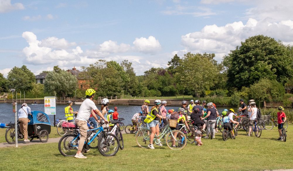 Members of the ride gathered together next to the River Avon at Fisherman's Car Park.
