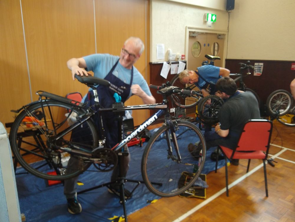 Bicycles being fixed the