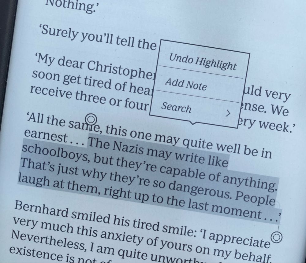 Quote from Ishwood‘s GoodBye To Berlin
„The Nazis may write like schoolboys, but they’re capable of anything. That’s just why they’re so dangerous. People laugh at them, right up to the last moment …”