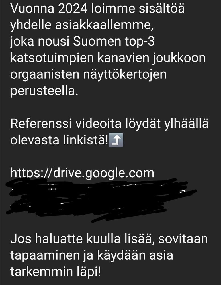 Kuvassa viesti: referenssi videoita löydät ylhäällä olevasta linkistä ja nuoli osoittaa ylöspäin. Linkki tämän viestin alapuolella 