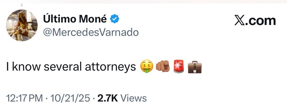A response to Samantha’s tweet by Mercedes Mone that says “I know several attorneys”