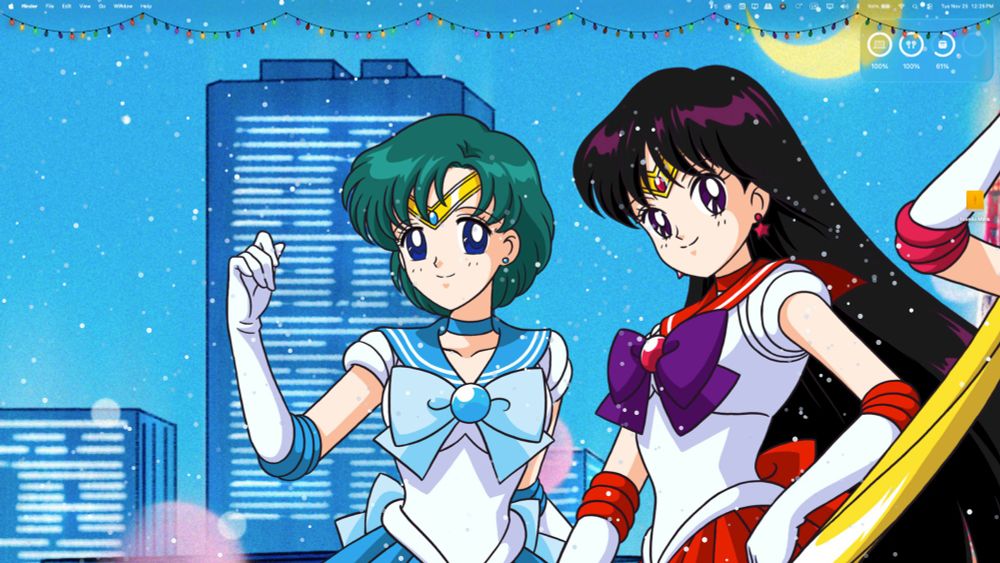 one third of my desktop. the background is of the sailor scouts standing in front of tokyo and they are distributed equally across all three screens