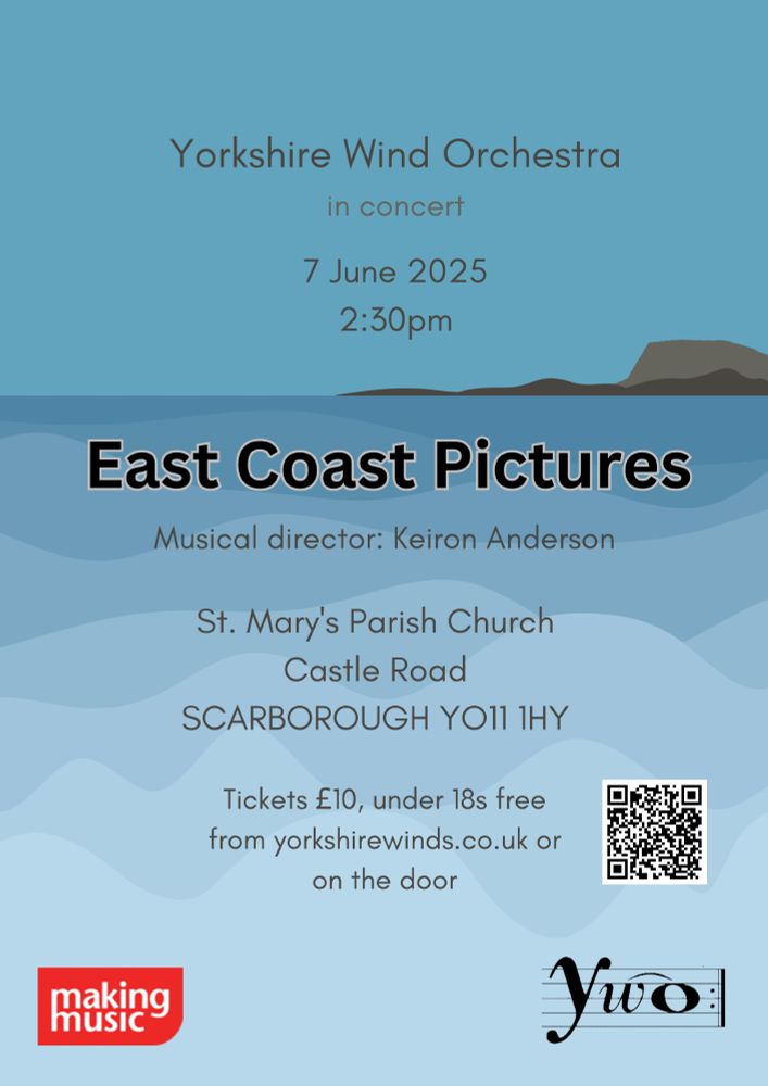 Poster advertising a concert by Yorkshire Wind Orchestra titled 'East Coast Pictures'. 