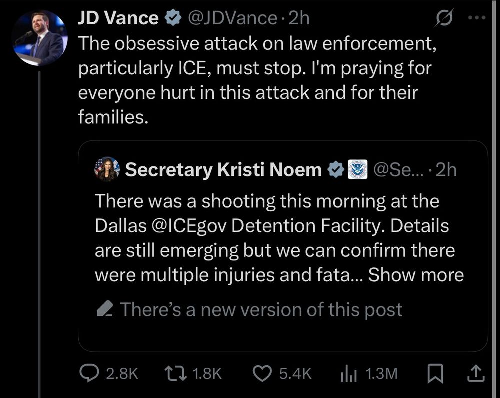 JD Vance tweeting the obsessive attack on law enforcement particularly ice must stop I'm praying for everyone hurt in the attack and for their families