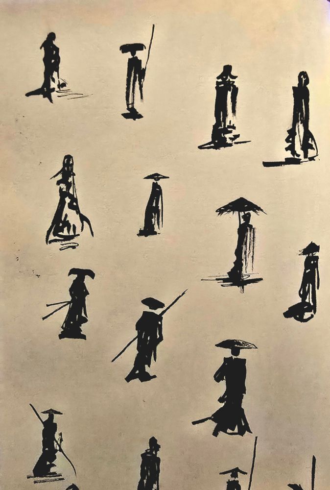 Study of minimalist silhouette. Brushed ink on paper 