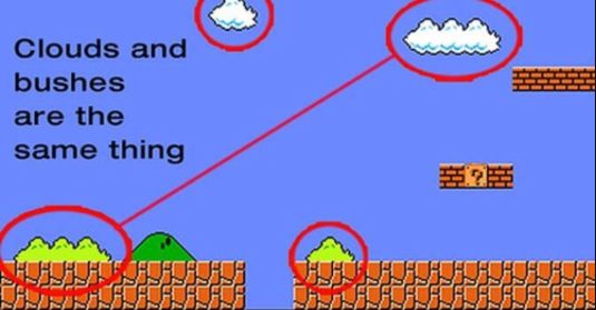 clouds and bushes are the same in mario